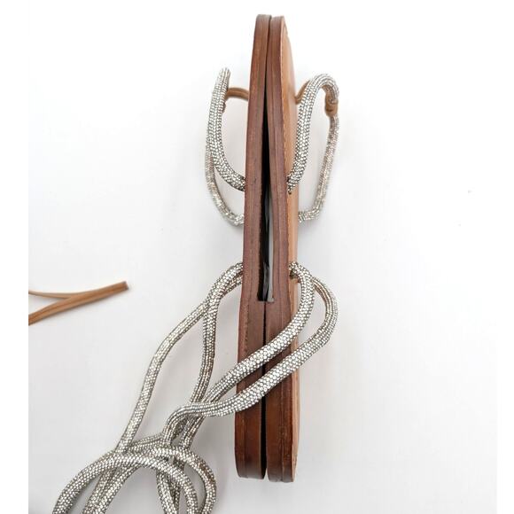 Schutz Kittie Glam Casual Flat Sandals Women's Silver/Beige Size US8B EU38.5 - Picture 10 of 14